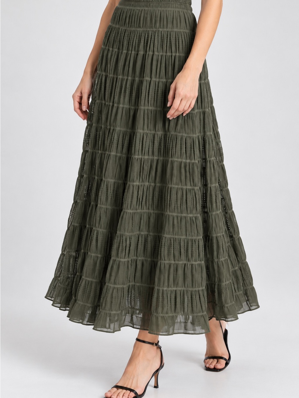 Max Studio Olive Green Tiered Maxi Skirt